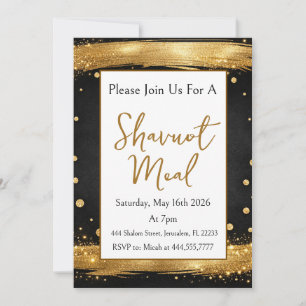 Shavuot Dinner Meal Black Gold White Luxury Invitation