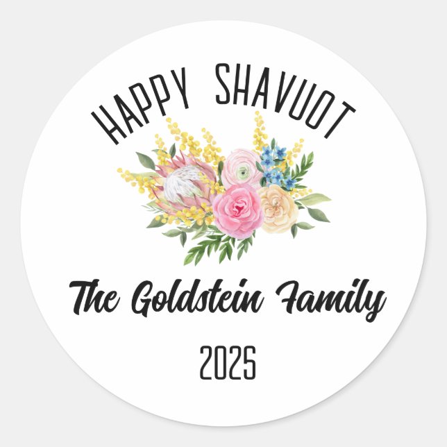 Shavuot Jewish Holiday Personalised Family Name Classic Round Sticker (Front)