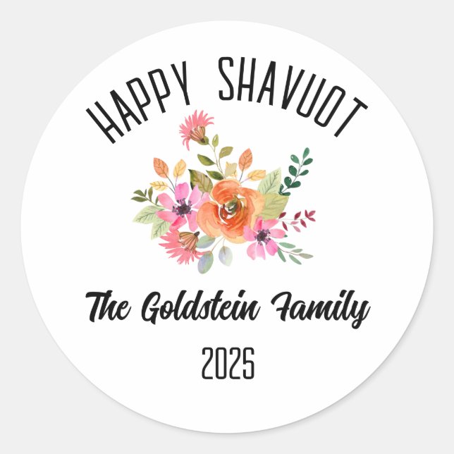 Shavuot Jewish Holiday Personalised Family Name Classic Round Sticker (Front)