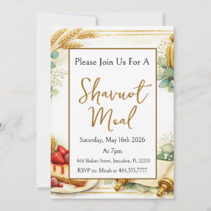 Shavuot Wheat stalks, Cheesecake, Torah Scroll Invitation
