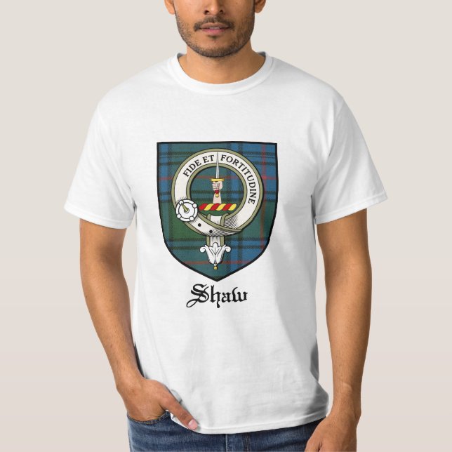 Shaw Clan Crest Badge Tartan T-Shirt (Front)