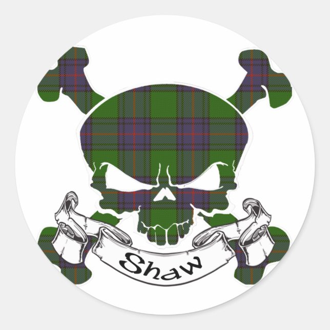 Shaw Tartan Skull Classic Round Sticker (Front)