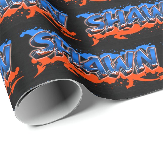 Shawn First Name Name Graffiti blue orange Wrapping Paper (Roll Corner)