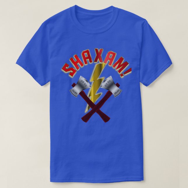 SHAXAM Double Throwing Axe and Lightning Bolt Clas T-Shirt (Design Front)