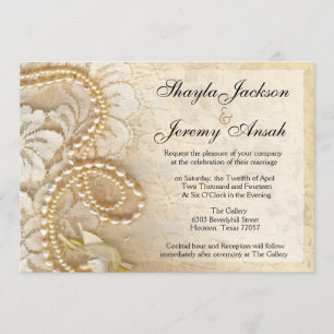 Shayla Pearls and Lace Wedding   eggshell Invitation