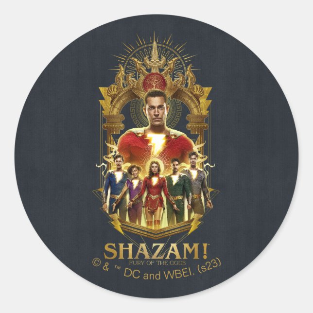 SHAZAM! Fury of the Gods | Ornate SHAZAMily Frame Classic Round Sticker (Front)