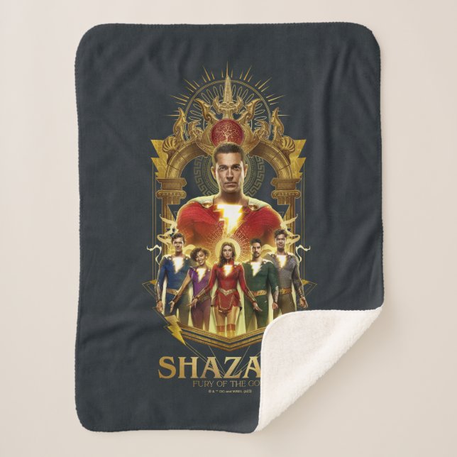 SHAZAM! Fury of the Gods | Ornate SHAZAMily Frame Sherpa Blanket (Front)