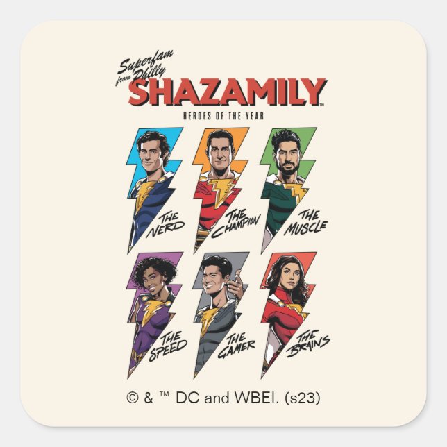 SHAZAM! Fury of the Gods | SHAZAMily Comic Bolts Square Sticker (Front)