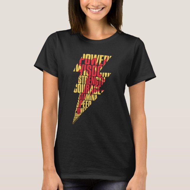SHAZAM! | Shazam Abilities Lightning Graphic T-Shirt (Front)