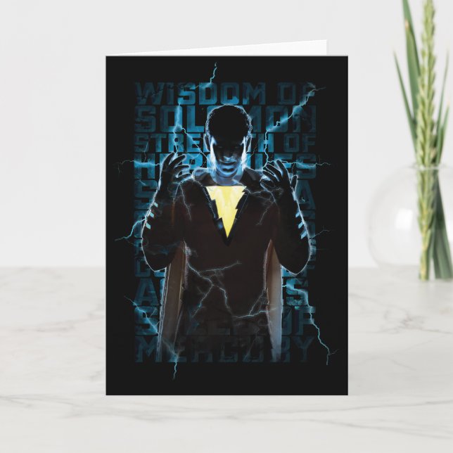 SHAZAM! | Shazam & Abilities Lightning Typography Card (Front)