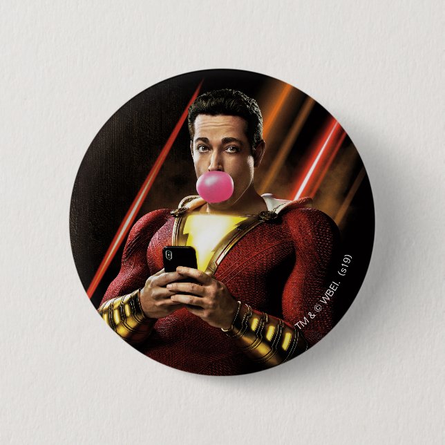 SHAZAM! | Shazam Blowing Bubble Gum 6 Cm Round Badge (Front)