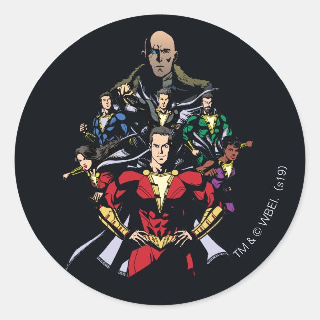 SHAZAM! | Shazam Family Vs. Dr. Sivana Classic Round Sticker (Front)