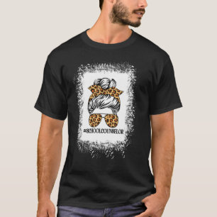 Shcool Counsellor Women Messy Bun Leopard  School T-Shirt
