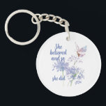She believed and so Motivational Quote Butterfly Key Ring<br><div class="desc">"She believed and so she did!"  Inspirational Quote with Watercolor whimsical blue garden flowers and Butterfly with encouraging saying for motivation and encouragement or uplifting someone through a trial,  promotion,  graduation or anything that deserves a congratulations and a pat on the back, </div>