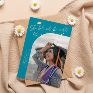 She Believed Aqua Blue Graduate Curved Photo Announcement
