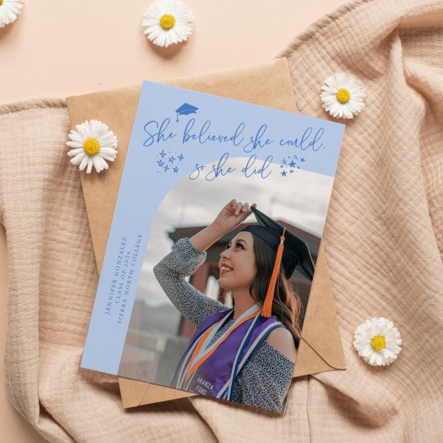 She Believed Icy Blue Graduate Curved Photo Announcement (Creator Uploaded)