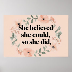 She believed minimalist poster wildflowers peach
