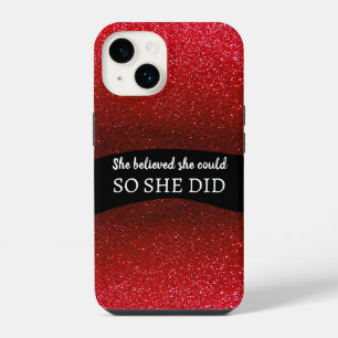 She Believed She Could Black Red Glitter Sparkles iPhone 14 Case