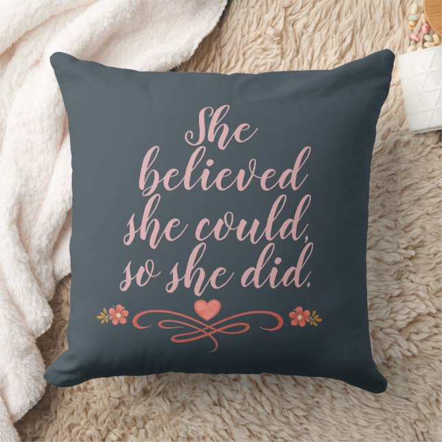 She Believed She Could Blush Pink Cool Chic Quote  Cushion (Blanket)
