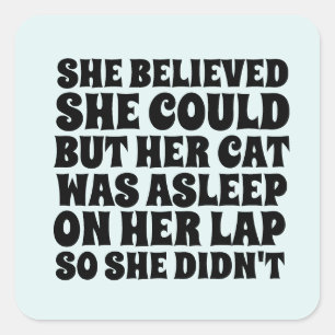 SHE BELIEVED SHE COULD BUT HER CAT WAS ASLEEP SQUARE STICKER