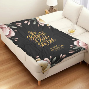 She Believed She Could   Elegant Floral Grad Name Fleece Blanket