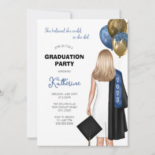 She Believed She Could Girl Blue Graduation Invitation