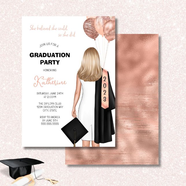 She Believed She Could Girl Graduation Party Invitation (Creator Uploaded)
