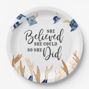 She Believed She Could Graduation Caps Paper Plate