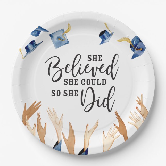 She Believed She Could Graduation Caps  Paper Plate (Front)
