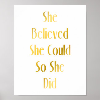 She Believed She Could Motivational Quote Poster