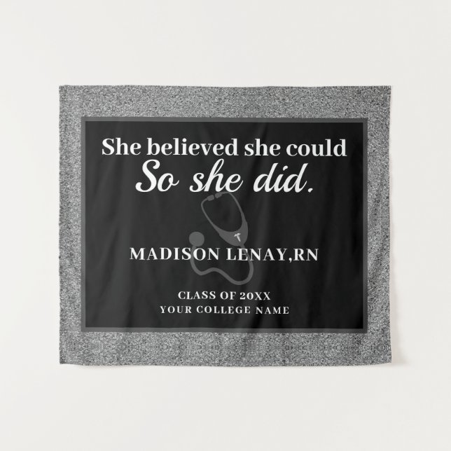 She Believed She Could Nurse Silver Glitter Name Tapestry (Front (Horizontal))