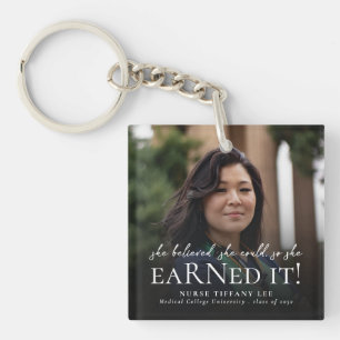 She Believed She Could RN Nurse Photo Graduation Key Ring