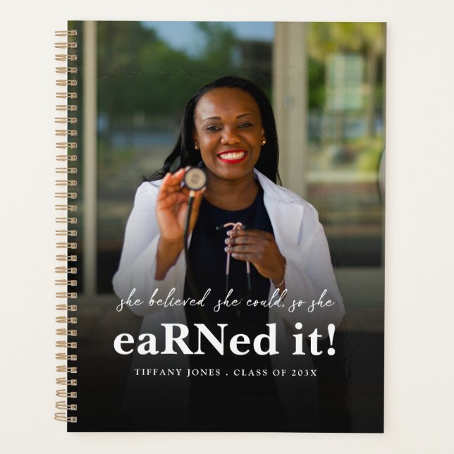She Believed She Could RN Nurse Photo Graduation Planner (Front)