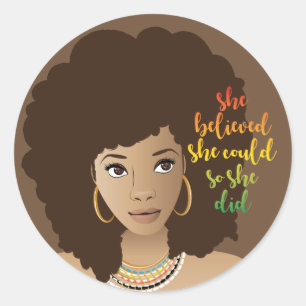 She Believed She Could So She Did Brown Classic Round Sticker