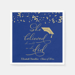 She Believed She Could So She Did Grad Party Blue Napkin