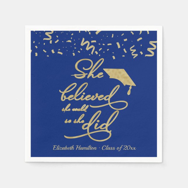 She Believed She Could So She Did Grad Party Blue Napkin (Front)
