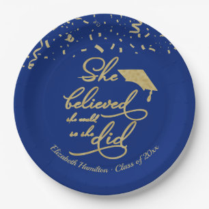She Believed She Could So She Did Grad Party Blue Paper Plate