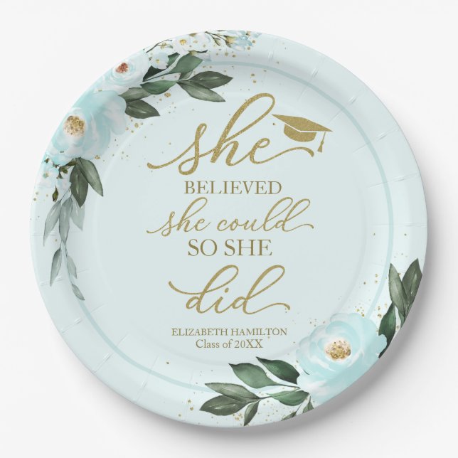 She Believed She Could So She Did Grad Party Paper Paper Plate (Front)