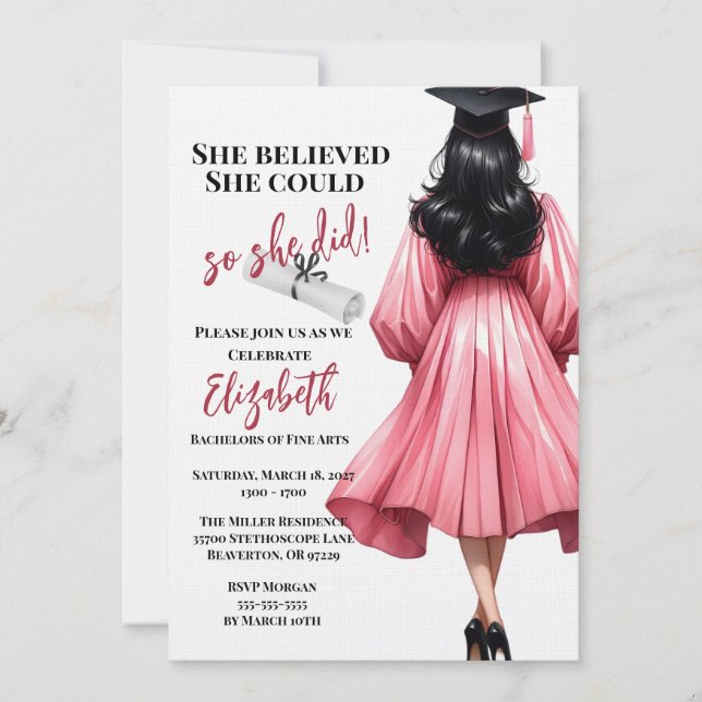 She Believed She Could So She Did Graduation Invitation (Front)
