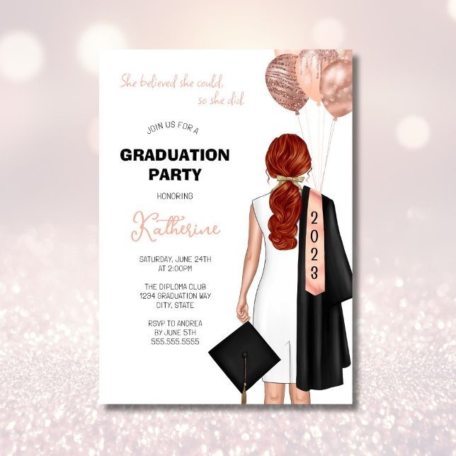 She Believed She Could So She Did Graduation Party Invitation (Creator Uploaded)