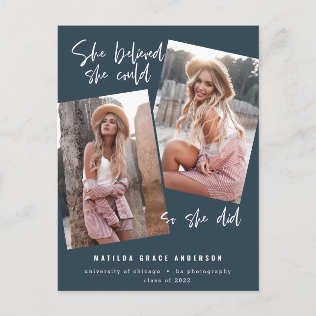 She believed she could so she did graduation postc postcard (Front)