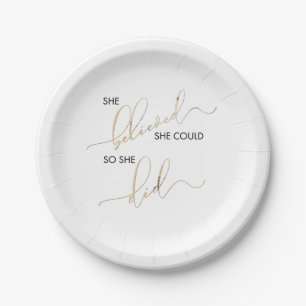 She Believed She Could So She Did Inspiring Quote Paper Plate