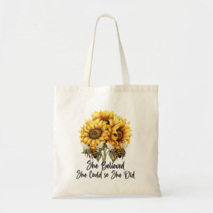 She believed she could so she did sunflowers tote bag
