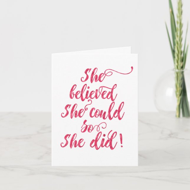 She Believed She Could So She Did Womens Feminist Card (Front)
