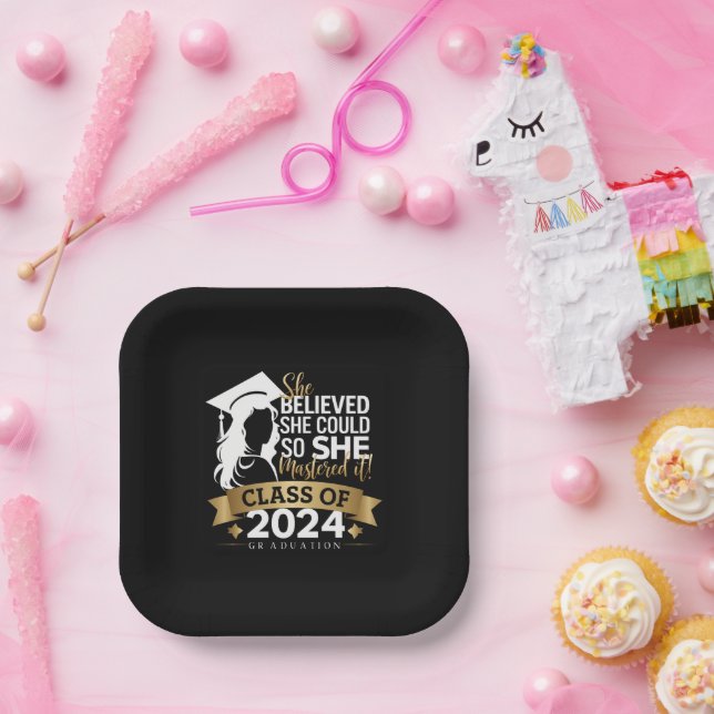 She Believed She Could So She Mastered It 2024 Paper Plate (Party)