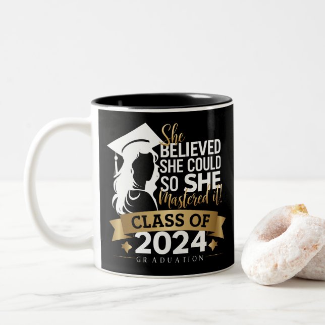 She Believed She Could So She Mastered It 2024 Two-Tone Coffee Mug (With Donut)
