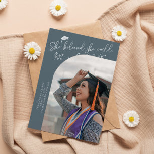 She Believed Slate Blue Graduate Curved Photo Announcement