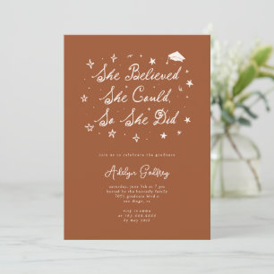 She Believed Typography Brown Graduation Party Invitation