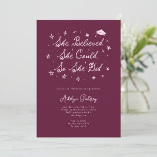 She Believed Typography Cranberry Graduation Party Invitation