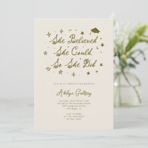 She Believed Typography Cream Graduation Party Invitation